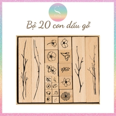 [HOTIS] Bộ 20 con dấu gỗ kết hợp hoa lá cành - Combination Seal