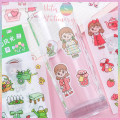 [HOTIS] Set 4 tấm sticker cô bé cute trang trí sổ tay, bàn học - 18x10.5cm