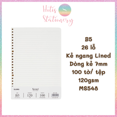 [HOTIS] Ruột sổ còng, tệp 100 tờ giấy refill binder KLong A5/B5/A4