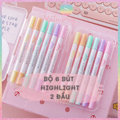 [HOTIS] Bộ 6 bút highlight 2 đầu Light Color 6 màu siêu cưng