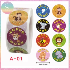 [HOTIS] Sticker Cuộn 500 Nhãn Dán Khen Thưởng Học Sinh - Tạo Động Lực, Kích Thích Học Tập, Phù Hợp Giáo Viên & Phụ Huynh