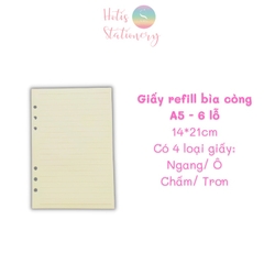 [HOTIS] Giấy refill bìa còng binder notebook A7/ A6/ A5/ B5/ A4