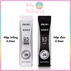 [HOTIS] Ruột bút chì bấm kim Deli ngòi 0.5/ 0.7mm 2B dạng hộp trắng đen nắp trượt