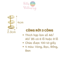 Còng rời 3 còng bằng kim loại dùng cho giấy refill làm sổ Hotis Stationery