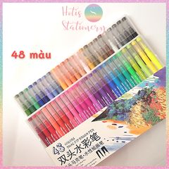 [HOTIS] Bút lông hai đầu nắp trong, tô màu vẽ tranh gốc nước Dual tip brush pen - Bộ 48/60/72/100 màu