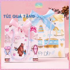 [HOTIS] Túi quà tặng Happy Day hoạt hình cute - Tặng kèm ruy băng thắc nơ