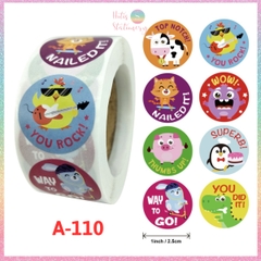 [HOTIS] Sticker Cuộn 500 Nhãn Dán Khen Thưởng Học Sinh - Tạo Động Lực, Kích Thích Học Tập, Phù Hợp Giáo Viên & Phụ Huynh