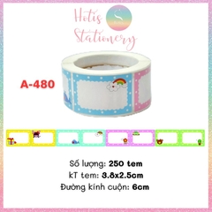 [HOTIS] Cuộn 200-300 tem dán sticker nhãn ghi tên dán sách vở, chai lọ, hộp nhựa