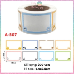 [HOTIS] Cuộn 200-300 tem dán sticker nhãn ghi tên dán sách vở, chai lọ, hộp nhựa