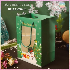 [HOTIS] Túi giấy đựng quà tặng Giáng Sinh Noel Merry Christmas mặt kính trong suốt, hộp quà Noel Mini