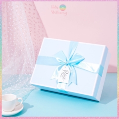 [HOTIS] Set hộp đựng quà tặng thắc nơ kèm túi giấy màu xanh hồng pastel tặng quà - KT 30x22x10cm