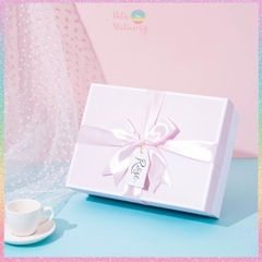 [HOTIS] Set hộp đựng quà tặng thắc nơ kèm túi giấy màu xanh hồng pastel tặng quà - KT 30x22x10cm
