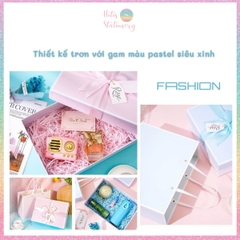 [HOTIS] Set hộp đựng quà tặng thắc nơ kèm túi giấy màu xanh hồng pastel tặng quà - KT 30x22x10cm