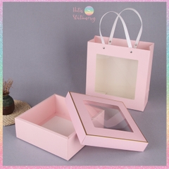 [HOTIS] 6 màu - Set Hộp đựng quà tự gấp có cửa sổ trong suốt kèm Túi giấy tiện lợi tiết kiệm hơn KT 22x22x8cm