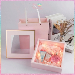 [HOTIS] 6 màu - Set Hộp đựng quà tự gấp có cửa sổ trong suốt kèm Túi giấy tiện lợi tiết kiệm hơn KT 22x22x8cm