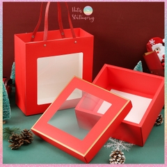 [HOTIS] 6 màu - Set Hộp đựng quà tự gấp có cửa sổ trong suốt kèm Túi giấy tiện lợi tiết kiệm hơn KT 22x22x8cm