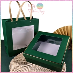 [HOTIS] 6 màu - Set Hộp đựng quà tự gấp có cửa sổ trong suốt kèm Túi giấy tiện lợi tiết kiệm hơn KT 22x22x8cm