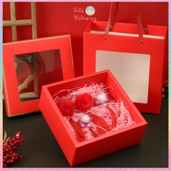 [HOTIS] 6 màu - Set Hộp đựng quà tự gấp có cửa sổ trong suốt kèm Túi giấy tiện lợi tiết kiệm hơn KT 22x22x8cm