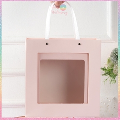 [HOTIS] 6 màu - Set Hộp đựng quà tự gấp có cửa sổ trong suốt kèm Túi giấy tiện lợi tiết kiệm hơn KT 22x22x8cm