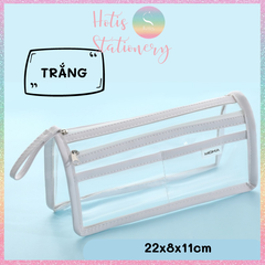 [HOTIS] Túi đựng bút trong suốt viền vải dung tích lớn 4 ngăn