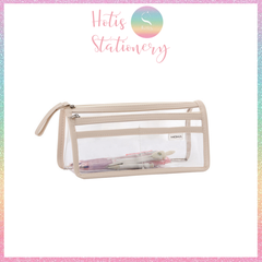 [HOTIS] Túi đựng bút trong suốt viền vải dung tích lớn 4 ngăn