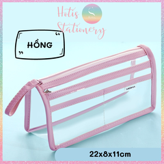 [HOTIS] Túi đựng bút trong suốt viền vải dung tích lớn 4 ngăn