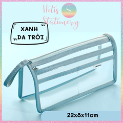 [HOTIS] Túi đựng bút trong suốt viền vải dung tích lớn 4 ngăn