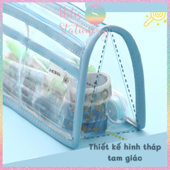 [HOTIS] Túi đựng bút trong suốt viền vải dung tích lớn 4 ngăn