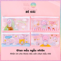 [HOTIS] Túi đựng bút trong suốt phối lưới in họa tiết hoạt hình dễ thương