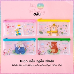 [HOTIS] Túi đựng bút trong suốt phối lưới in họa tiết hoạt hình dễ thương