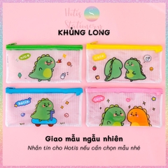[HOTIS] Túi đựng bút trong suốt phối lưới in họa tiết hoạt hình dễ thương