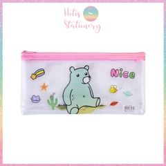 [HOTIS] Túi đựng bút trong suốt phối lưới in họa tiết hoạt hình dễ thương
