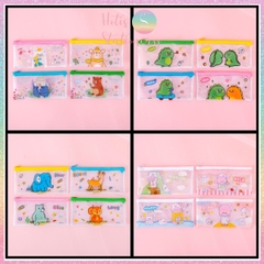 [HOTIS] Túi đựng bút trong suốt phối lưới in họa tiết hoạt hình dễ thương