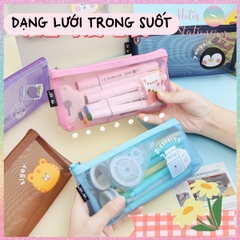 [HOTIS] Túi lưới đựng bút trong suốt hoạt hình màu dễ thương - Bóp viết có 8 màu