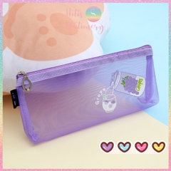 [HOTIS] Túi lưới đựng bút trong suốt hoạt hình màu dễ thương - Bóp viết có 8 màu