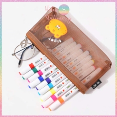 [HOTIS] Túi lưới đựng bút trong suốt hoạt hình màu dễ thương - Bóp viết có 8 màu