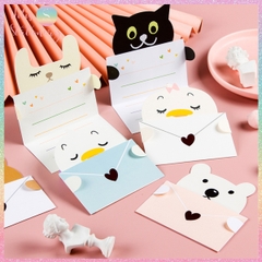 [HOTIS] Thiếp giấy hình thú ôm bao thư đáng yêu gấp gọn, kèm bao thư giấy tặng quà sinh nhật