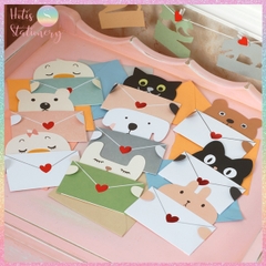 [HOTIS] Thiếp giấy hình thú ôm bao thư đáng yêu gấp gọn, kèm bao thư giấy tặng quà sinh nhật