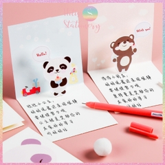 [HOTIS] Thiệp giấy 3D hình thú đáng yêu gấp gọn, kèm bao thư giấy, tặng quà sinh nhật, valentine