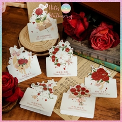 [HOTIS] Set 6 Thiệp Hoa Hồng Vintage - Thiệp Giấy Mỹ Thuật Gấp Gọn Viết Tay Trang Trí Quà Tặng Đẹp, Phong Cách Cổ Điển
