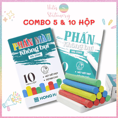 [HOTIS] Combo 5 / 10 Hộp Phấn Viết Bảng Không Bụi Hồng Hà – Trắng & Nhiều Màu, An Toàn Cho Sức Khỏe, Viết Mịn Nét