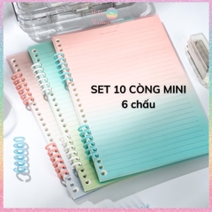 [HOTIS] Set 10 thanh còng mini 6 chấu màu macaron trong suốt làm sổ khổ A5/ B5/ A4