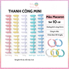 [HOTIS] Set 10 thanh còng mini 6 chấu màu macaron trong suốt làm sổ khổ A5/ B5/ A4