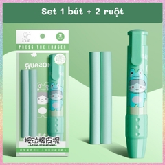 [HOTIS] Set gôm tẩy dạng bút hoạt hình cute cho bé, kèm lõi gôm thay thế
