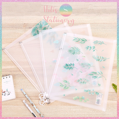 [HOTIS] Bìa đựng tài liệu A4 khóa zip họa tiết hoa lá, hoạt hình dễ thương