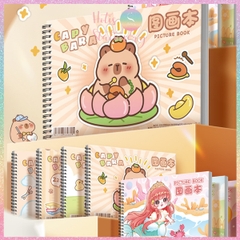[HOTIS] Sổ vẽ tô màu cho bé khổ A4 bìa in hình Capybara hoạt hình cute, 30 tờ, 60 trang