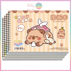 [HOTIS] Sổ vẽ tô màu cho bé khổ A4 bìa in hình Capybara hoạt hình cute, 30 tờ, 60 trang
