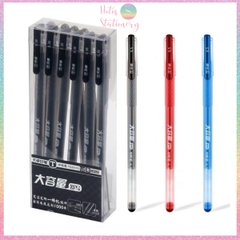Bút gel dung lượng lớn Hotis vỏ nhựa trong suốn ngòi kim 0.5mm - Xanh/ Đen/ Đỏ