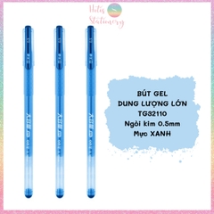 Bút gel dung lượng lớn Hotis vỏ nhựa trong suốn ngòi kim 0.5mm - Xanh/ Đen/ Đỏ