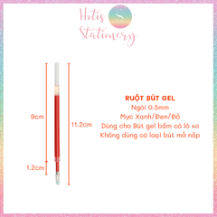 [HOTIS] Ruột bút gel bấm ngòi 0.5mm - Mực Xanh/ Đen/ Đỏ